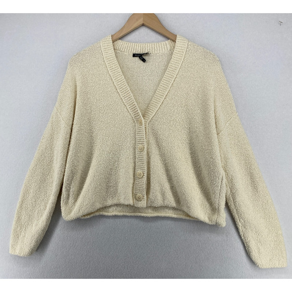 Eileen Fisher Sweaters - EILEEN FISHER Sweater S Organic Cotton Boucle Boxy Cardigan Button Up Off White
